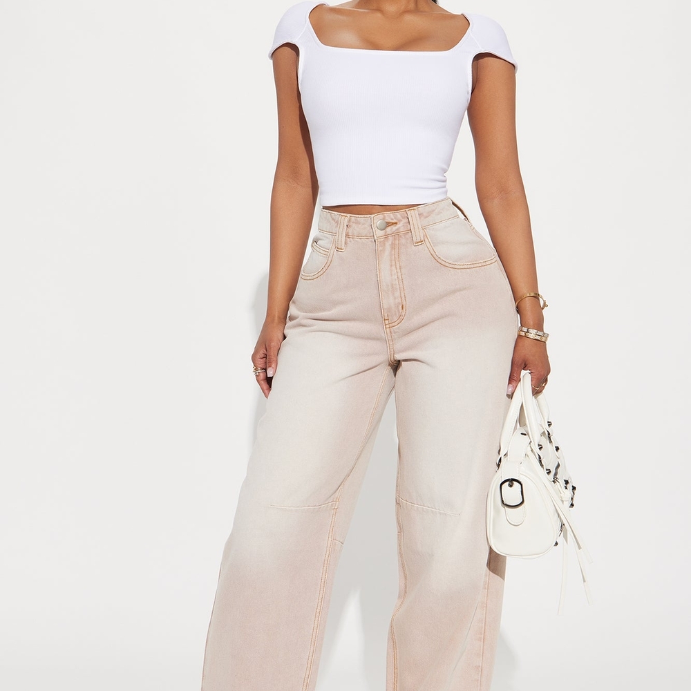 Fashion Nova Pink Beige Wide-Leg Jeans